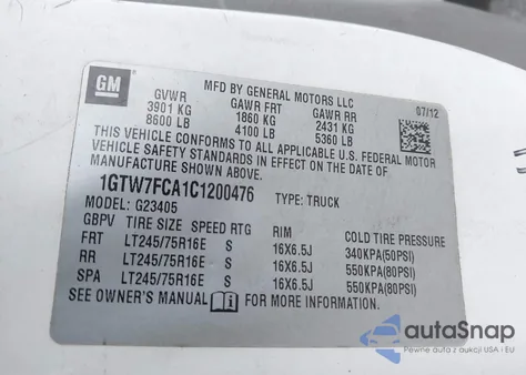 2012 GMC Savana 2500 Work Van from USA, damaged, VIN 1GTW7FCA1C1200476